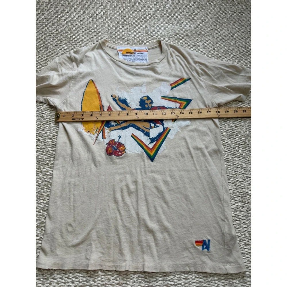 Aviator Nation Tan Rainbow Surfer Graphic T-Shirt Womens Medium Made in USA - Picture 4 of 7